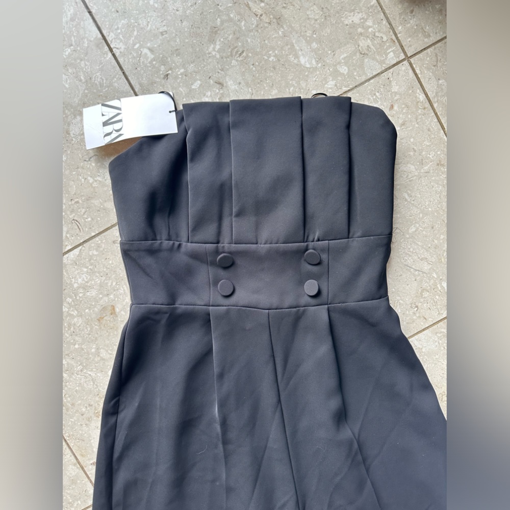 NWT Zara Black Strapless Long Button Jumpsuit Womens XS - Picture 8 of 10